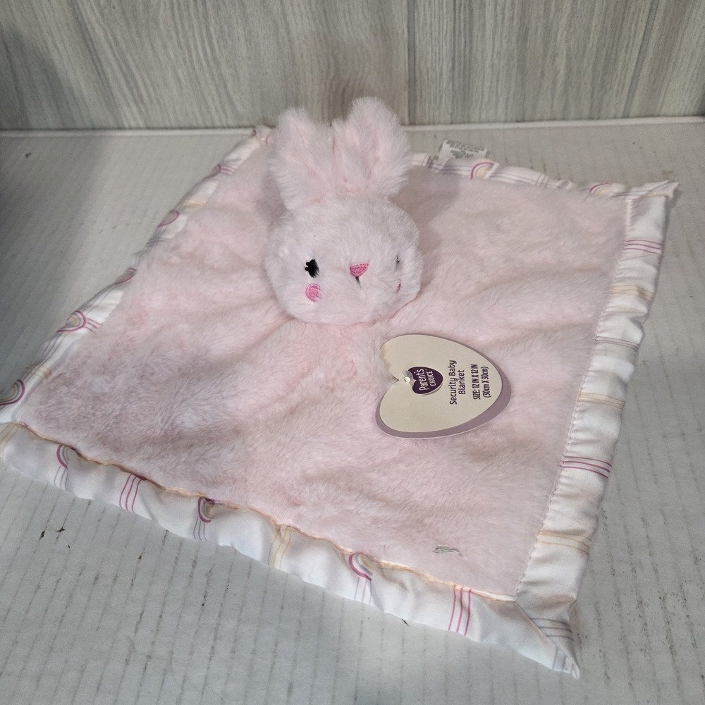 Parents Choice Pink Bunny Rabbit Security Blanket Lovey Plush Satin Edge NEW